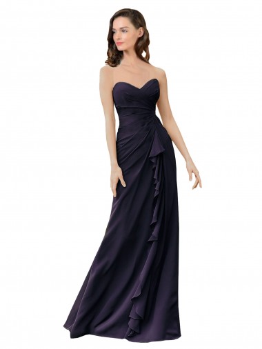 Soft Chiffon Sheath Long Dark Navy Bridesmaid Dress Barrie