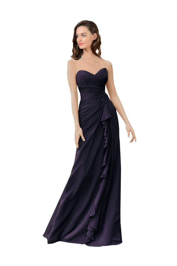 Soft Chiffon Sheath Long Dark Navy Bridesmaid Dress Barrie