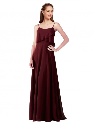 Chiffon A-Line Long Sleeveless Burgundy Gold Bridesmaid Dresses Barrie