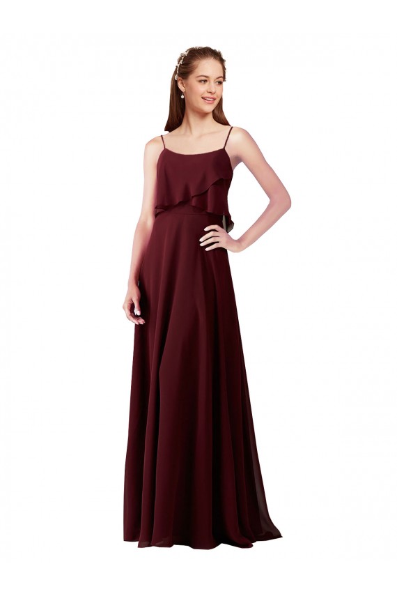 Chiffon A-Line Long Sleeveless Burgundy Gold Bridesmaid Dresses Barrie