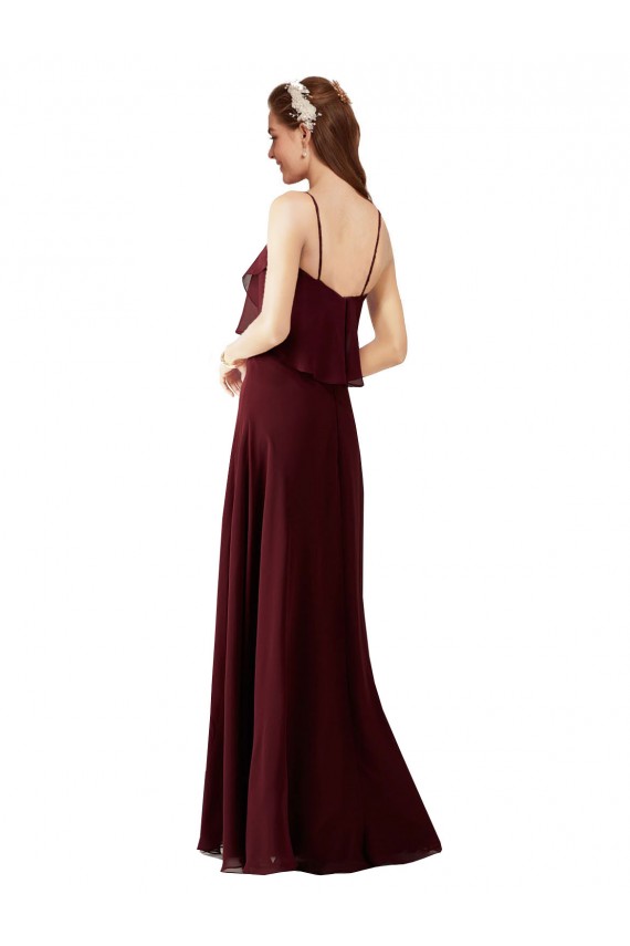 Chiffon A-Line Long Sleeveless Burgundy Gold Bridesmaid Dresses Barrie
