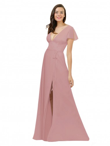 Chiffon A-Line Long Flutter Sleeves V-Back Bridesmaid Dress / Evening Dress Barrie