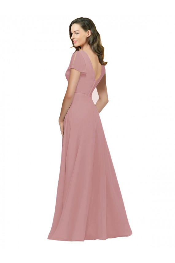 Chiffon A-Line Long Flutter Sleeves V-Back Bridesmaid Dress / Evening Dress Barrie