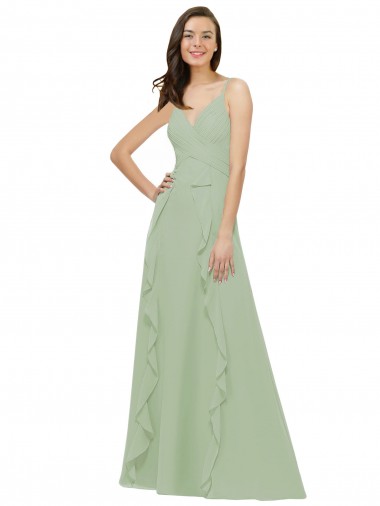 Soft Chiffon A-Line Long Sleeveless Smoke Green Bridesmaid Dresses Barrie