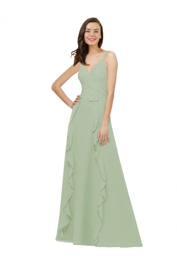 Soft Chiffon A-Line Long Sleeveless Smoke Green Bridesmaid Dresses Barrie