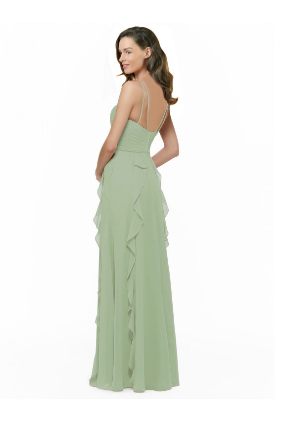 Soft Chiffon A-Line Long Sleeveless Smoke Green Bridesmaid Dresses Barrie