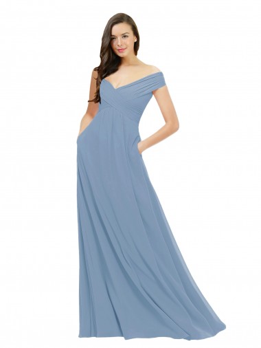 Chiffon A-Line Long Sleeveless Dusty Blue Bridesmaid Dress / Evening Gowns Barrie