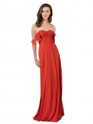 Soft Chiffon A-Line Long Sleeveless Red V-Back Bridesmaid Dress Barrie