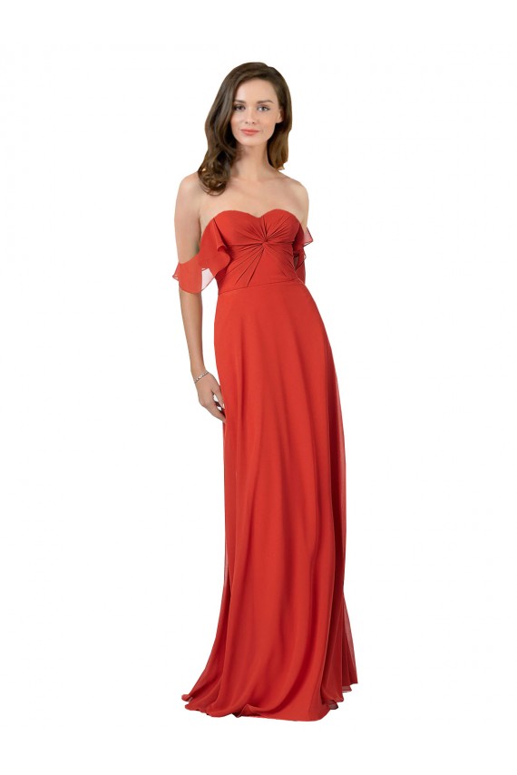 Soft Chiffon A-Line Long Sleeveless Red V-Back Bridesmaid Dress Barrie