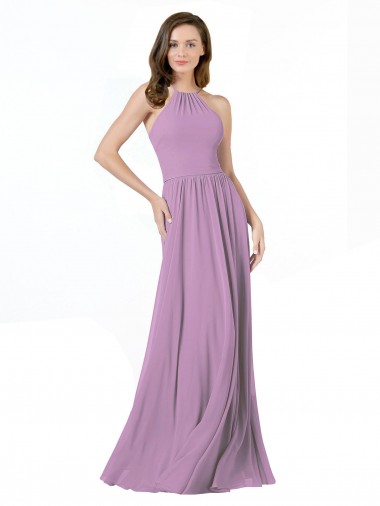 Soft Chiffon A-Line Long Sleeveless Dark Lavender Bridesmaid Dresses Barrie