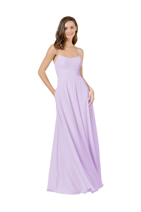 Soft Chiffon A-Line Long Sleeveless Lilac Bridesmaid Gown Barrie