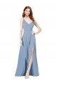 Soft Chiffon A-Line Long Sleeveless Keyhole Back Dusty Blue Bridesmaid Dresses Barrie