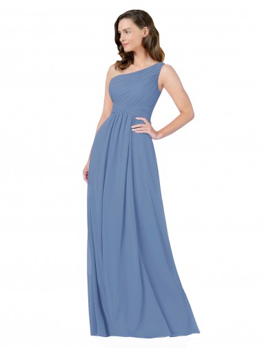 Soft Chiffon Sheath Long Sleeveless Windsor Blue Bridesmaid Gowns Barrie