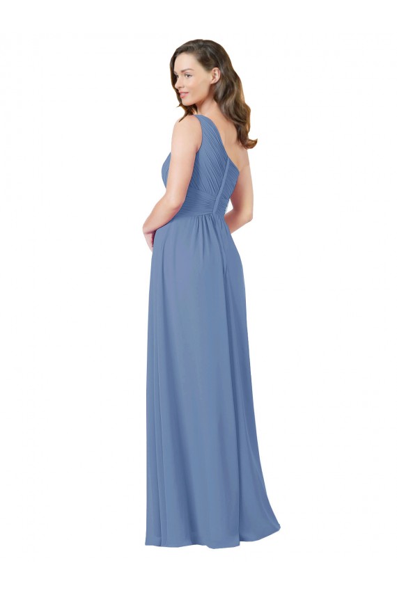 Soft Chiffon Sheath Long Sleeveless Windsor Blue Bridesmaid Gowns Barrie