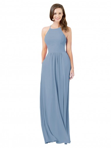 Chiffon A-Line Long Sleeveless Keyhole Back Bridesmaid Gowns Barrie