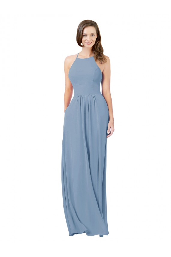 Chiffon A-Line Long Sleeveless Keyhole Back Bridesmaid Gowns Barrie