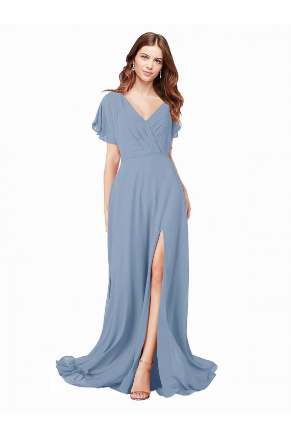 Soft Chiffon A-Line Long Cap Sleeves Black Tie Prom Dress / Bridesmaid Dress Barrie