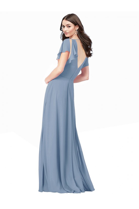Soft Chiffon A-Line Long Cap Sleeves Black Tie Prom Dress / Bridesmaid Dress Barrie