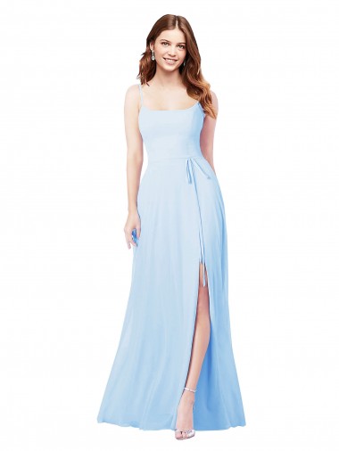Soft Chiffon Sheath Long Sleeveless Front Side Slit Bridesmaid Dresses Barrie