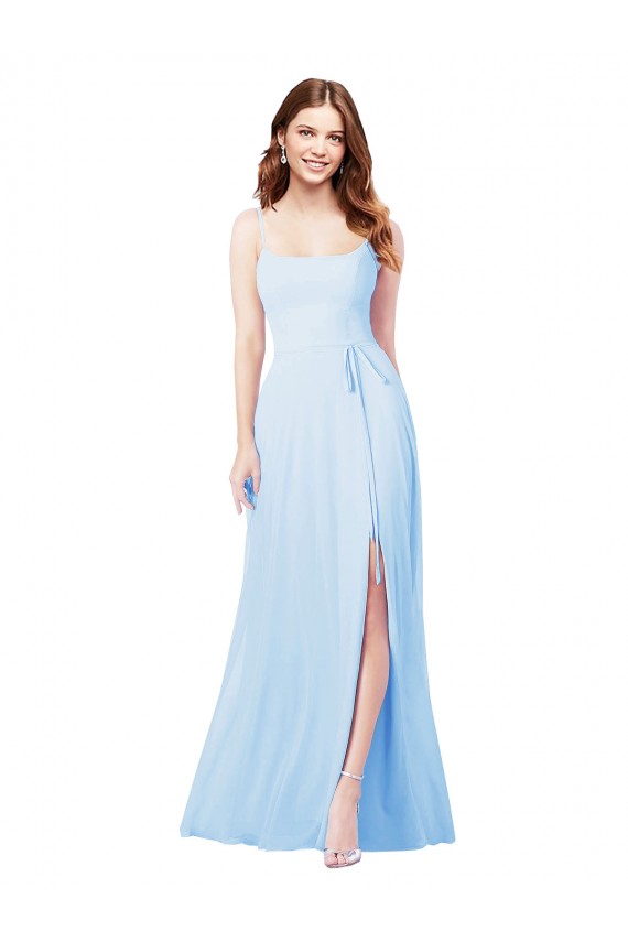 Soft Chiffon Sheath Long Sleeveless Front Side Slit Bridesmaid Dresses Barrie