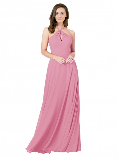Soft Chiffon A-Line Long Sleeveless Keyhole Back Prom Dress / Bridesmaid Dress Barrie