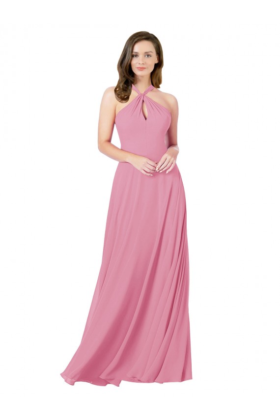 Soft Chiffon A-Line Long Sleeveless Keyhole Back Prom Dress / Bridesmaid Dress Barrie