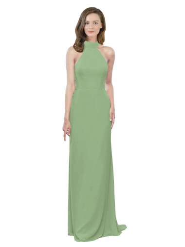 Soft Chiffon A-Line Long Sleeveless Seagrass Formal Dress / Bridesmaid Dress Barrie