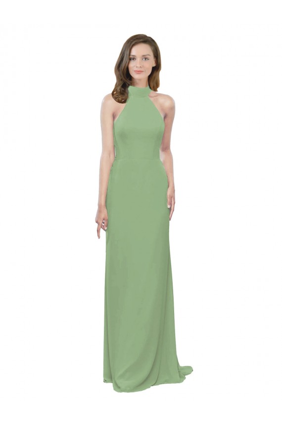 Soft Chiffon A-Line Long Sleeveless Seagrass Formal Dress / Bridesmaid Dress Barrie