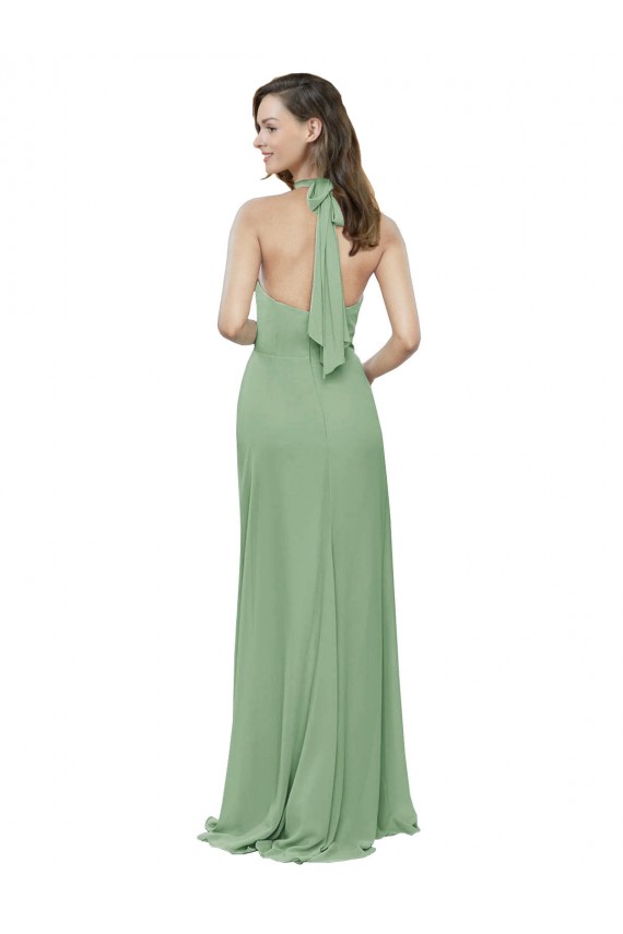 Soft Chiffon A-Line Long Sleeveless Seagrass Formal Dress / Bridesmaid Dress Barrie