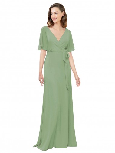 Soft Chiffon A-Line Long Short Flutter Sleeves Bridesmaid Dress Barrie