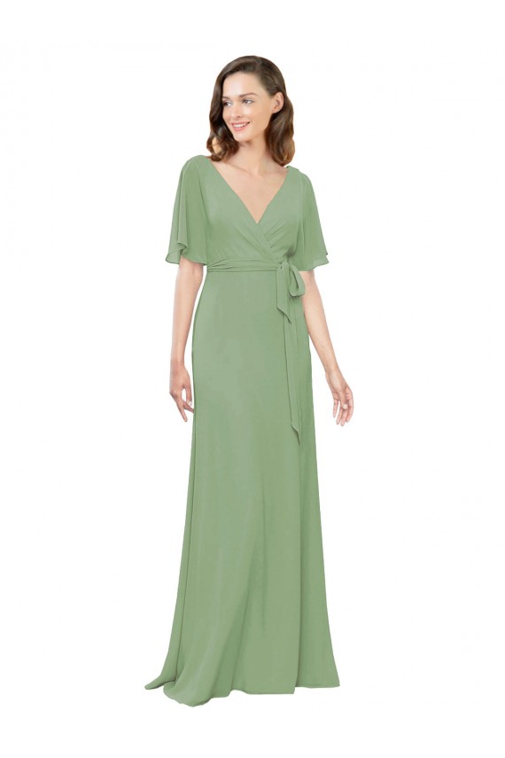 Soft Chiffon A-Line Long Short Flutter Sleeves Bridesmaid Dress Barrie