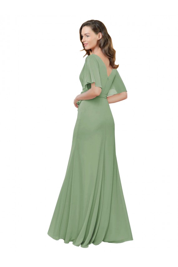 Soft Chiffon A-Line Long Short Flutter Sleeves Bridesmaid Dress Barrie