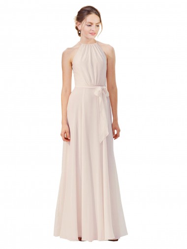 Soft Chiffon A-Line Long Sleeveless Cream Pink Bridesmaid Dress Barrie