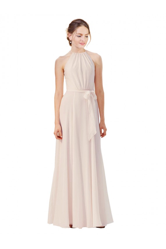 Soft Chiffon A-Line Long Sleeveless Cream Pink Bridesmaid Dress Barrie