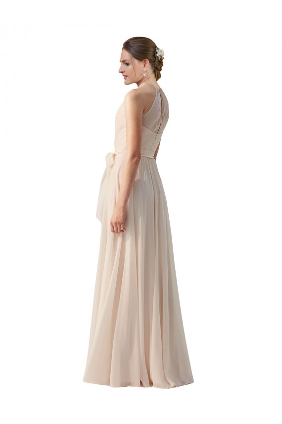 Soft Chiffon A-Line Long Sleeveless Cream Pink Bridesmaid Dress Barrie