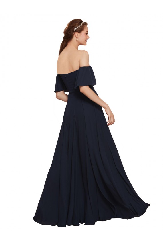 Soft Chiffon A-Line Long Sleeveless Dark Navy Prom Dresses Barrie
