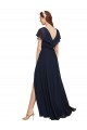 Chiffon A-Line Long Cap Sleeves V-Back High Side Slit Bridesmaid Dresses Barrie