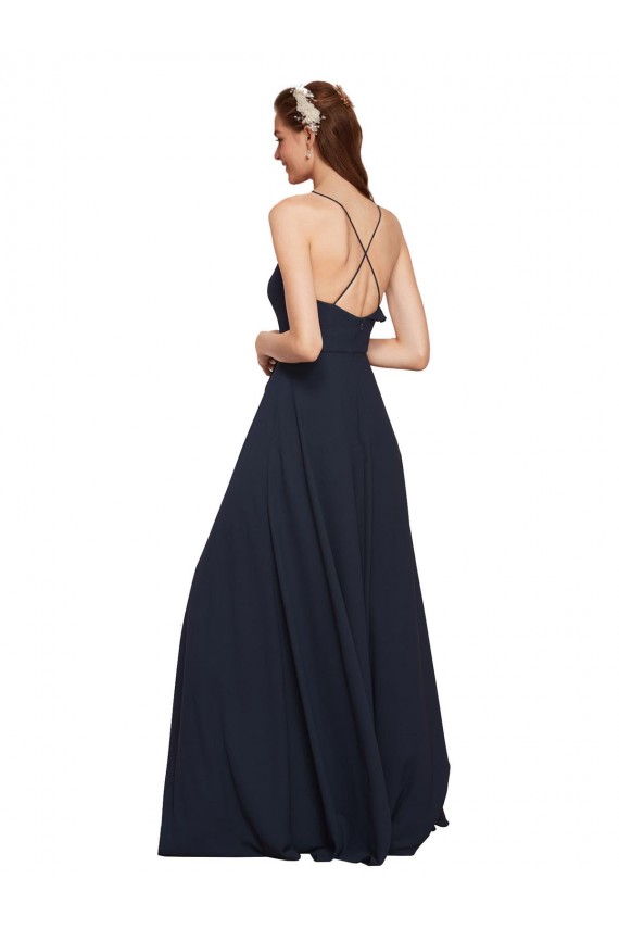 Soft Chiffon A-Line Long Sleeveless Criss Cross Open Back Bridesmaid Dresses Barrie