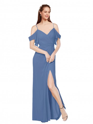 Soft Chiffon A-Line Long Sleeveless Windsor Blue Bridesmaid Dress Barrie