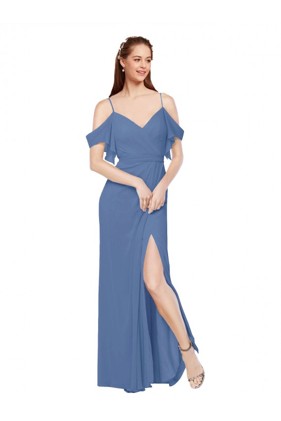 Soft Chiffon A-Line Long Sleeveless Windsor Blue Bridesmaid Dress Barrie