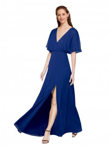 Chiffon A-Line Long Flutter Sleeves Open Back Bridesmaid Dress / Evening Gowns Barrie