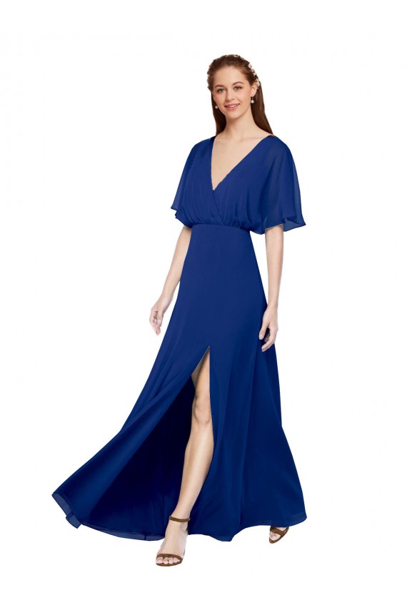 Chiffon A-Line Long Flutter Sleeves Open Back Bridesmaid Dress / Evening Gowns Barrie