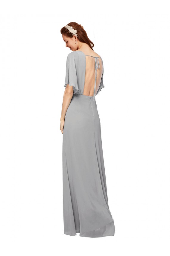 Chiffon A-Line Long Flutter Sleeves Open Back Bridesmaid Dress / Evening Gowns Barrie