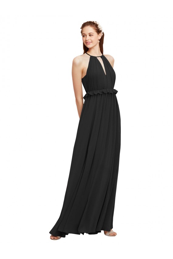 Soft Chiffon Sheath Long Sleeveless Keyhole Back Black Bridesmaid Dresses Barrie