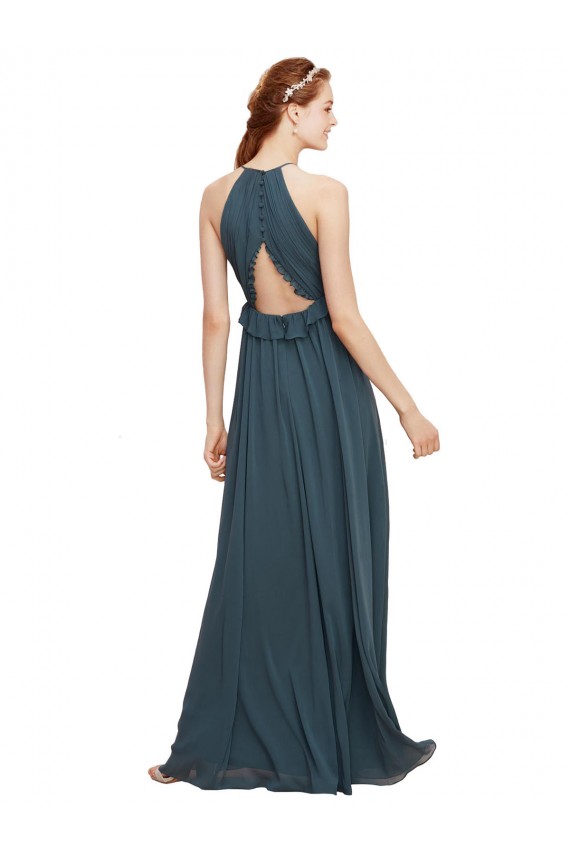 Soft Chiffon Sheath Long Sleeveless Keyhole Back Black Bridesmaid Dresses Barrie