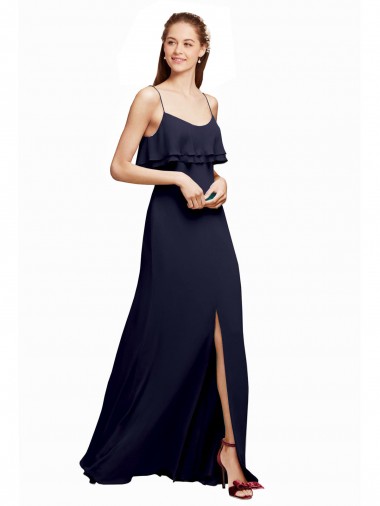 Chiffon A-Line Long Floor Length Sleeveless Spaghetti Straps V-Back Bridesmaid Dresses Barrie