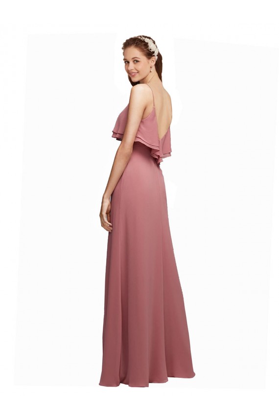 Chiffon A-Line Long Floor Length Sleeveless Spaghetti Straps V-Back Bridesmaid Dresses Barrie