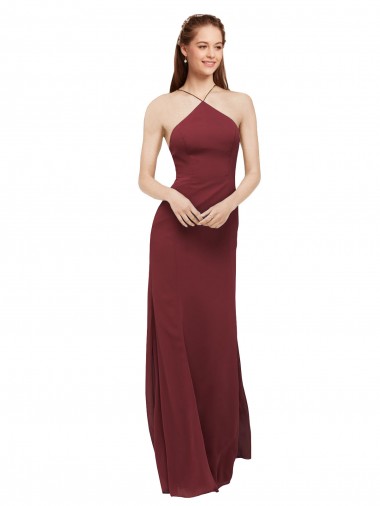 Soft Chiffon Sheath Long Sleeveless Open Back Formal Dress / Bridesmaid Dress Barrie