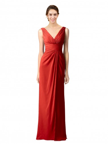 Soft Chiffon Sheath Long Sleeveless V-Back Bridesmaid Dress Barrie