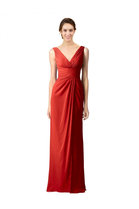 Soft Chiffon Sheath Long Sleeveless V-Back Bridesmaid Dress Barrie